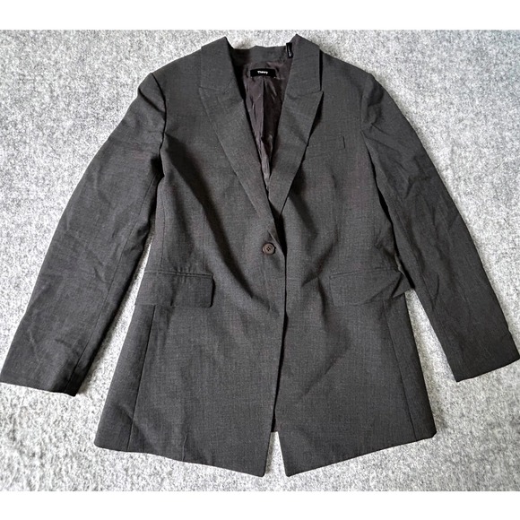 Theory Gray Wool Blend One Button Blazer Women's Size 10 Career Jacket 29x17.5 - Picture 1 of 9